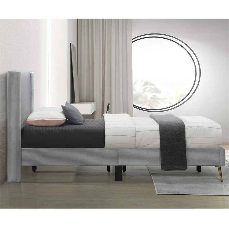 Better Home Products Vita Solid Wood & Velvet Twin Size Platform Bed in Gray