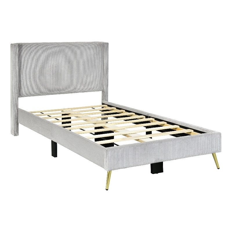 Better Home Products Vita Solid Wood & Velvet Twin Size Platform Bed in Gray