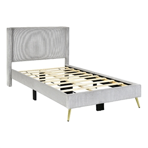 Better Home Products Vita Solid Wood & Velvet Twin Size Platform Bed in Gray