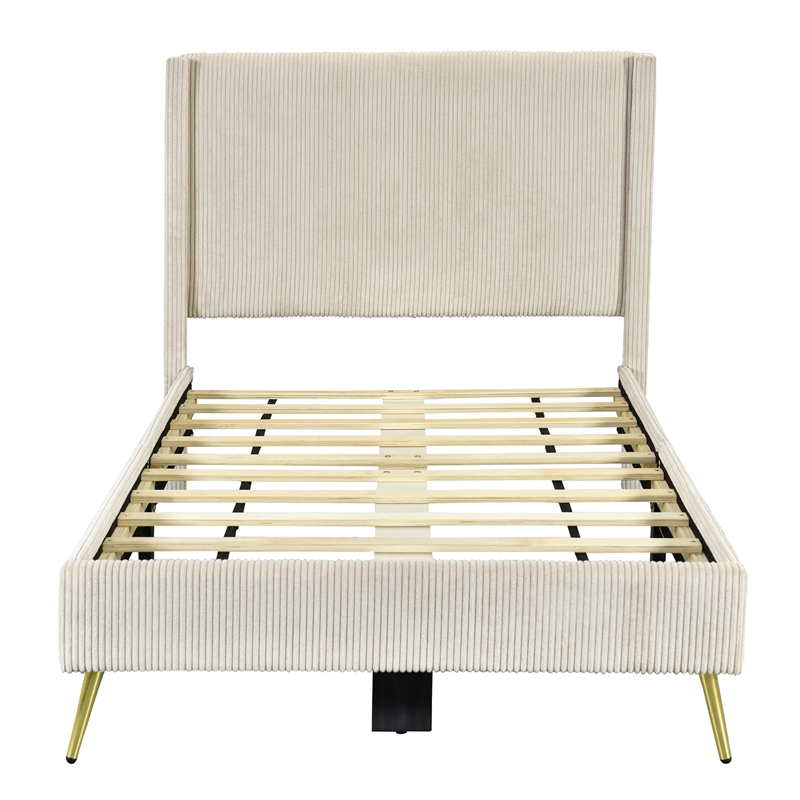 Better Home Products Vita Solid Wood & Velvet Twin Size Platform Bed in Cream