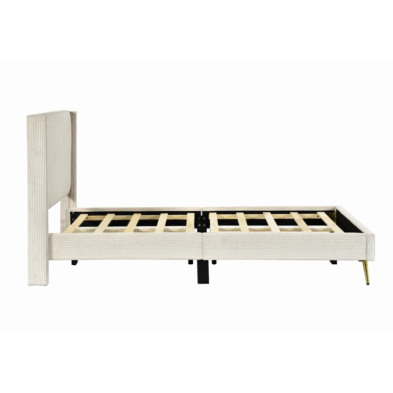 Better Home Products Vita Solid Wood & Velvet Twin Size Platform Bed in Cream