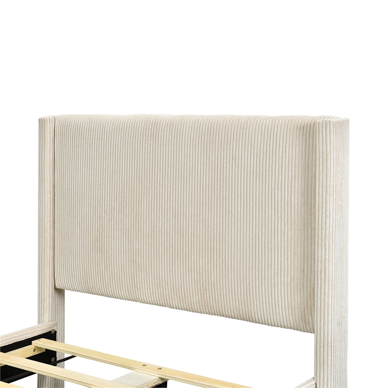 Better Home Products Vita Solid Wood & Velvet Twin Size Platform Bed in Cream