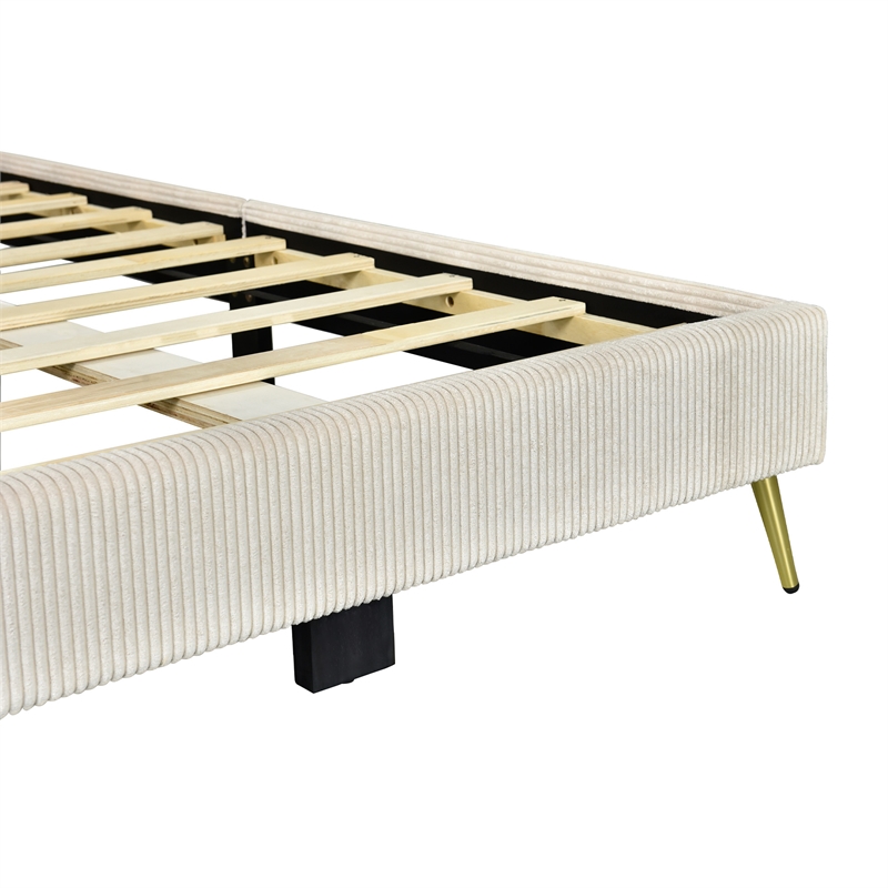 Better Home Products Vita Solid Wood & Velvet Twin Size Platform Bed in Cream