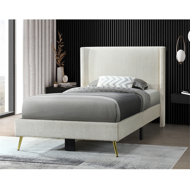 Better Home Products Vita Solid Wood & Velvet Twin Size Platform Bed in Cream