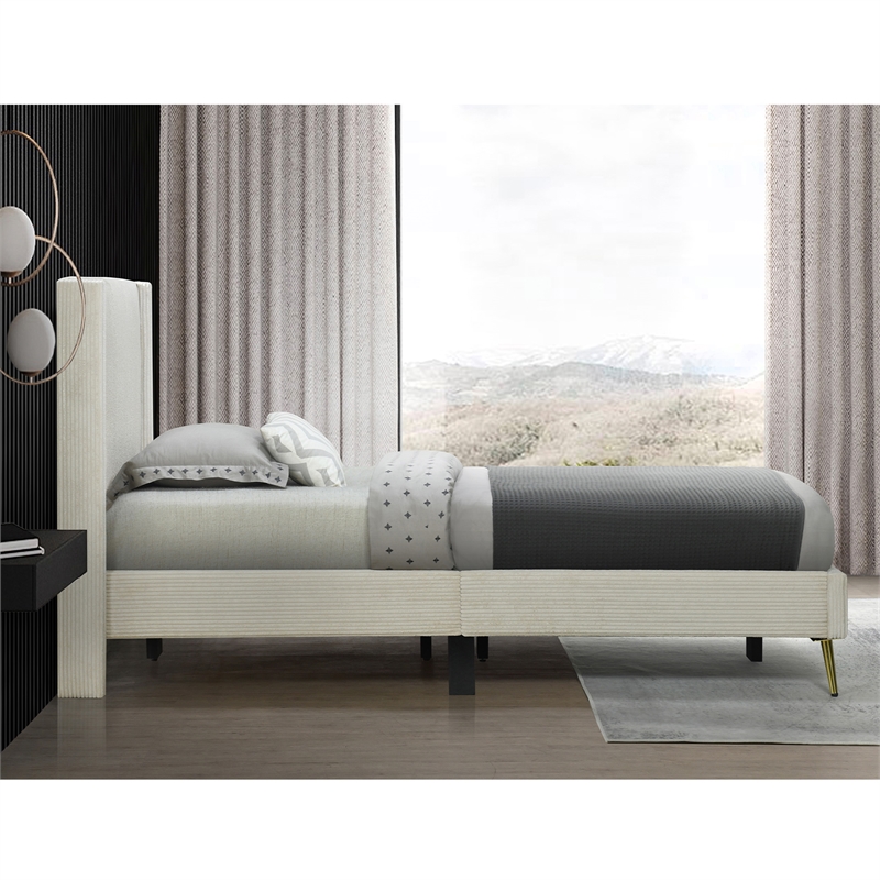 Better Home Products Vita Solid Wood & Velvet Twin Size Platform Bed in Cream