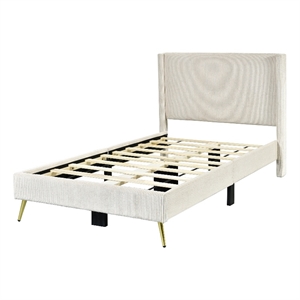 Better Home Products Vita Solid Wood & Velvet Twin Size Platform Bed in Cream