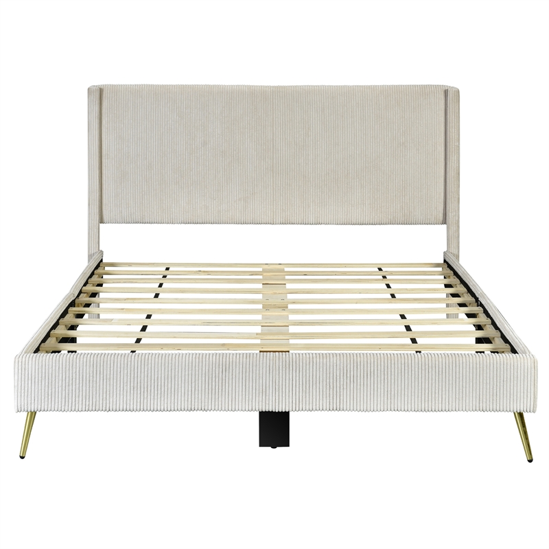 Better Home Products Vita Solid Wood & Velvet Full Size Platform Bed in Cream