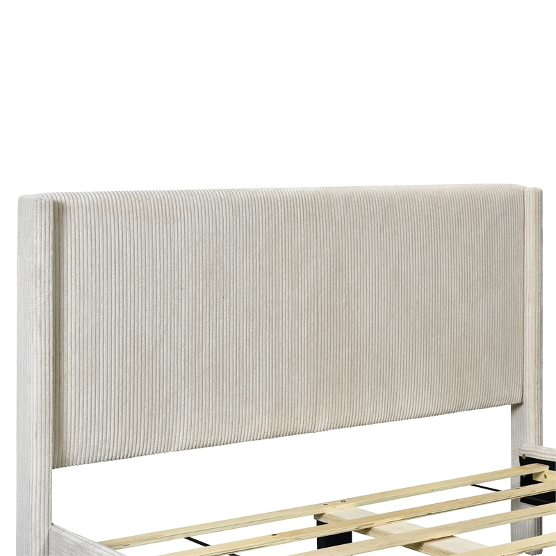 Better Home Products Vita Solid Wood & Velvet Full Size Platform Bed in Cream