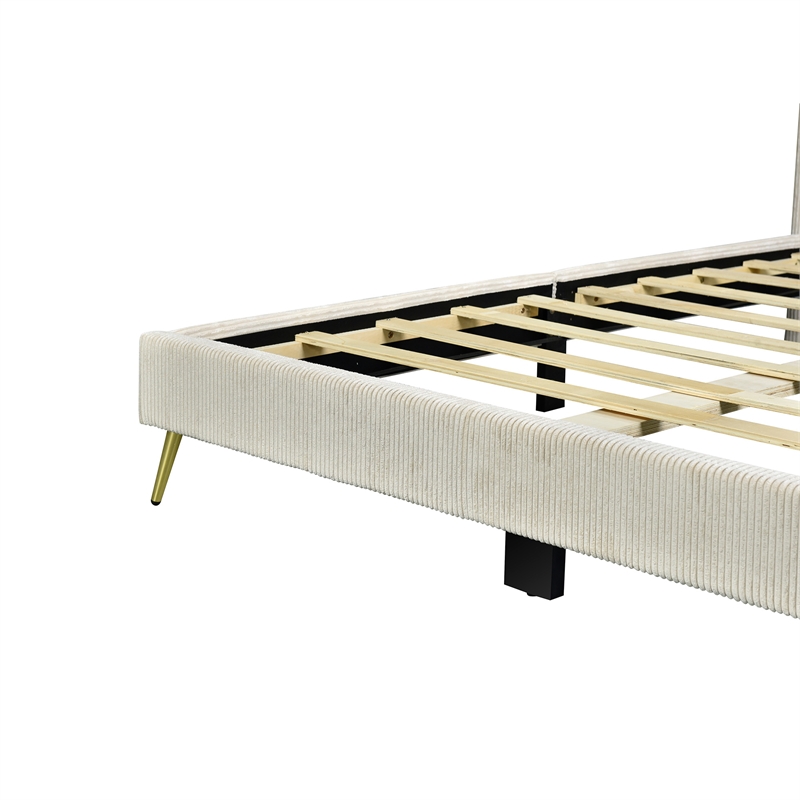 Better Home Products Vita Solid Wood & Velvet Full Size Platform Bed in Cream