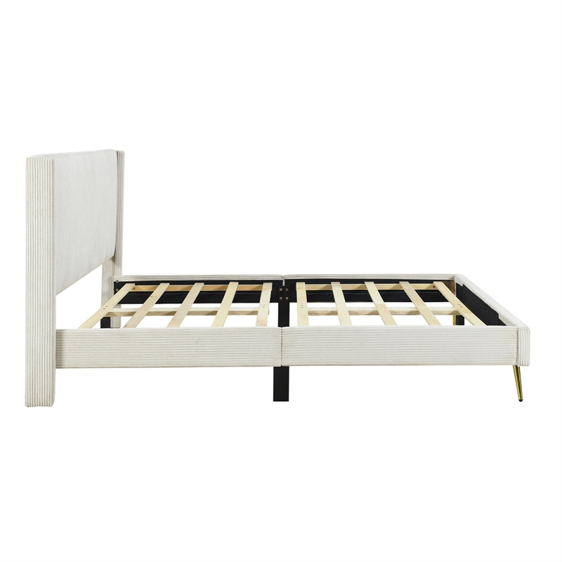 Better Home Products Vita Solid Wood & Velvet Full Size Platform Bed in Cream