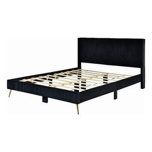 Better Home Products Vita Solid Wood & Velvet Platform Queen Bed in Black