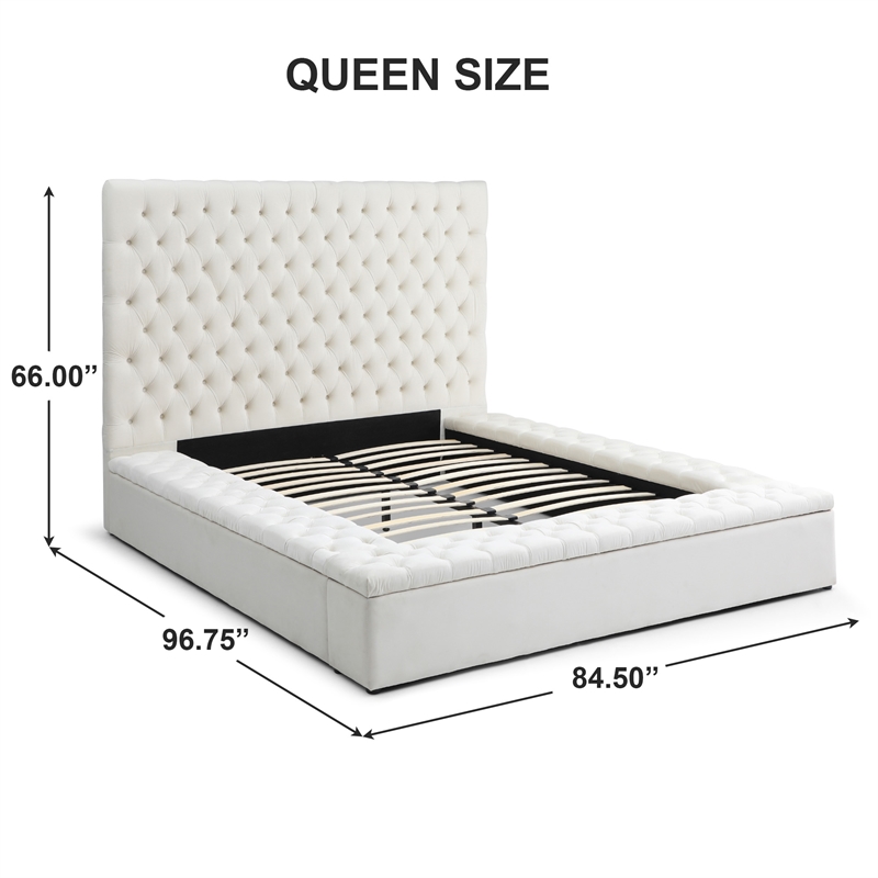 Better Home Products Cosmopolitan Velvet Upholstered Platform Queen Bed in Cream