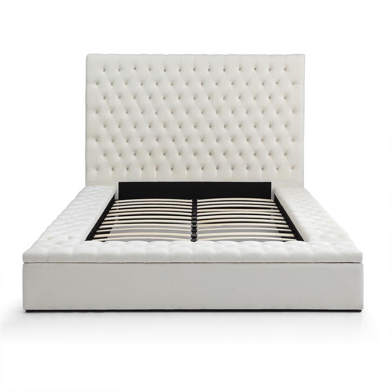 Better Home Products Cosmopolitan Velvet Upholstered Platform Queen Bed in Cream