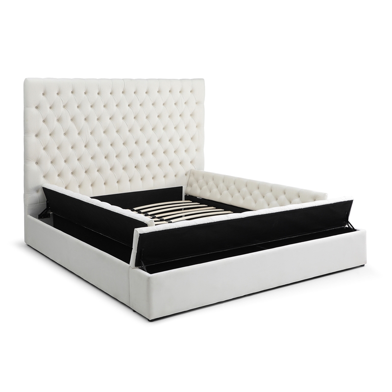 Better Home Products Cosmopolitan Velvet Upholstered Platform Queen Bed in Cream