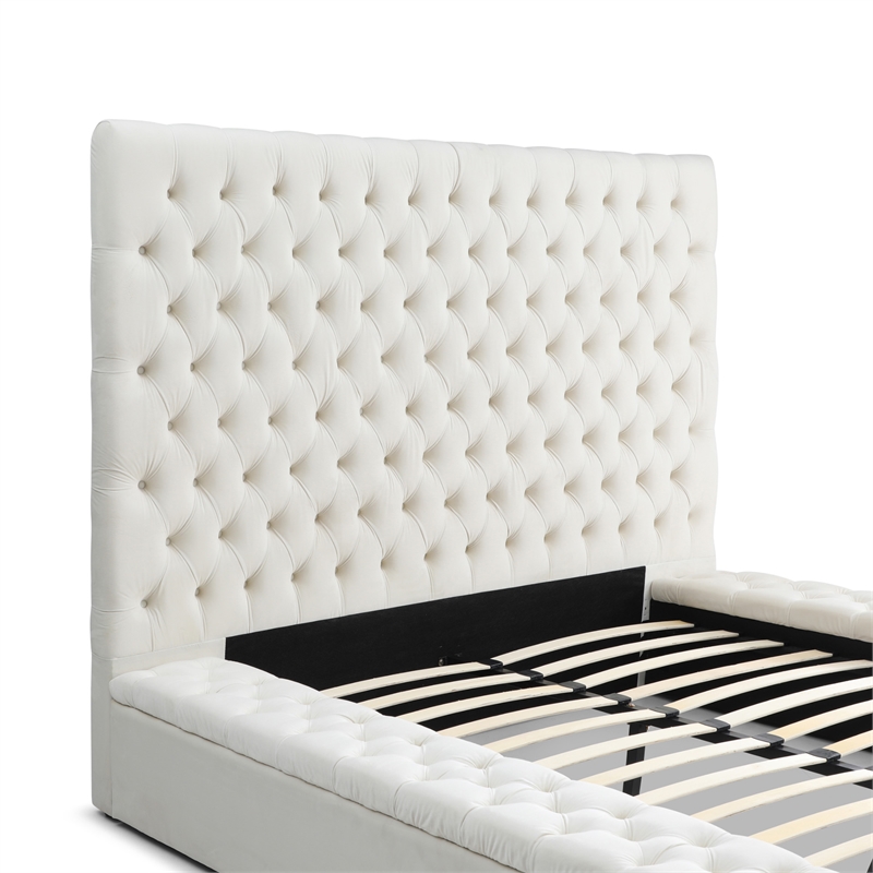 Better Home Products Cosmopolitan Velvet Upholstered Platform Queen Bed in Cream