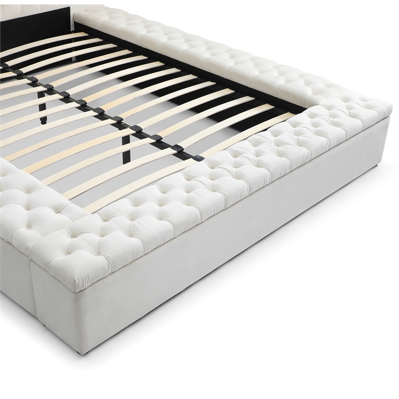 Better Home Products Cosmopolitan Velvet Upholstered Platform Queen Bed in Cream