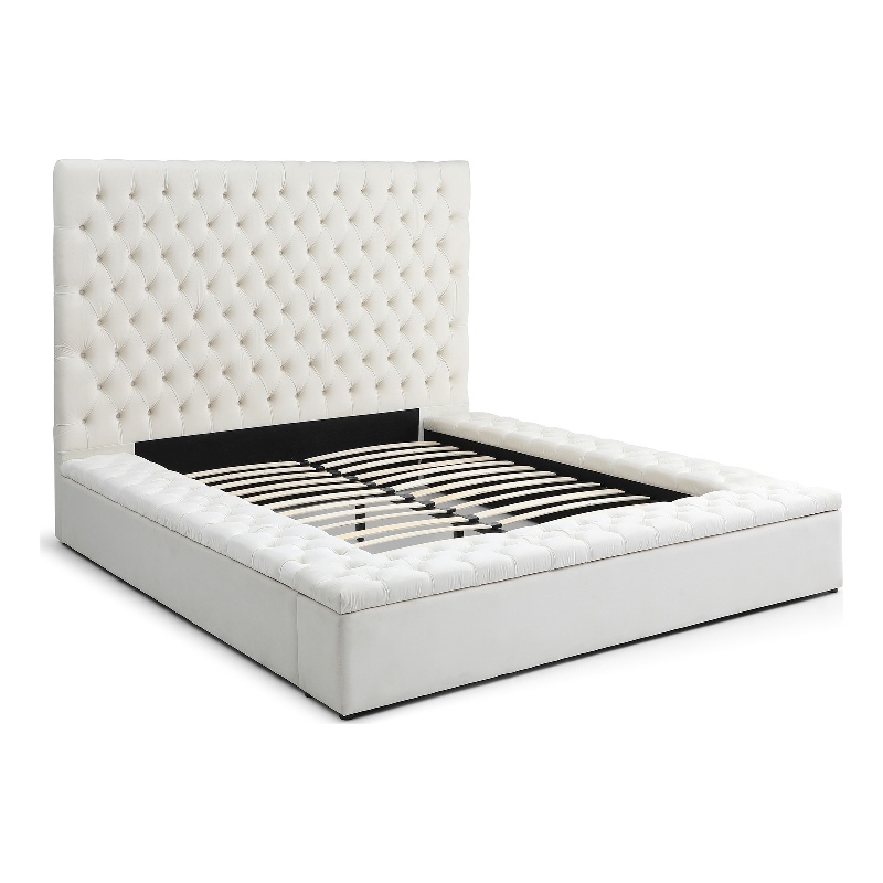 Better Home Products Cosmopolitan Velvet Upholstered Platform Queen Bed in Cream