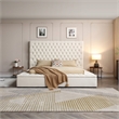Better Home Products Cosmopolitan Velvet Upholstered Platform King Bed in Cream