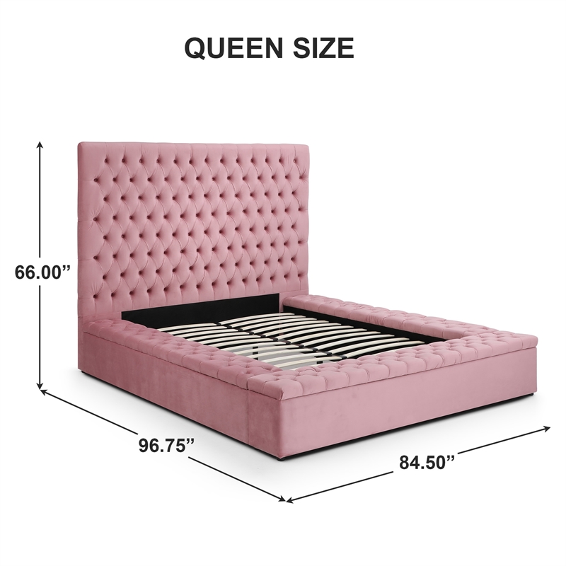 Better Home Products Cosmopolitan Velvet Upholstered Platform Queen Bed in Pink