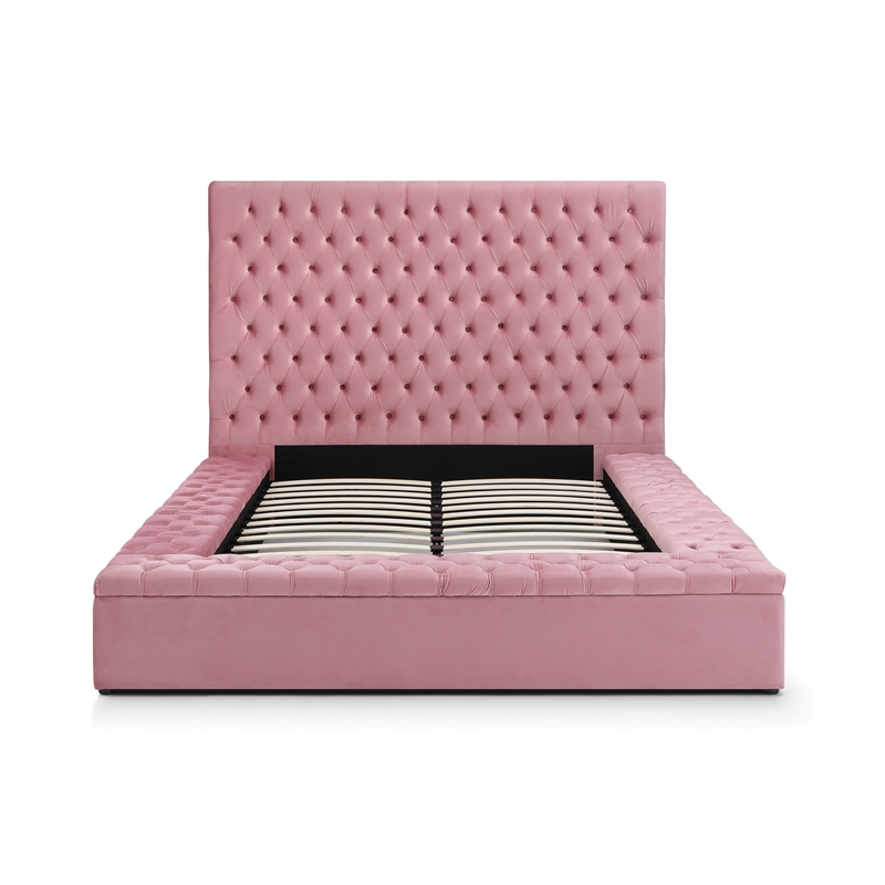 Better Home Products Cosmopolitan Velvet Upholstered Platform Queen Bed in Pink