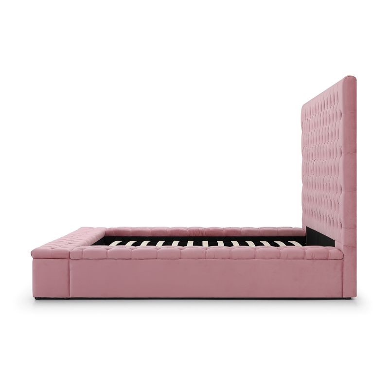 Better Home Products Cosmopolitan Velvet Upholstered Platform Queen Bed in Pink