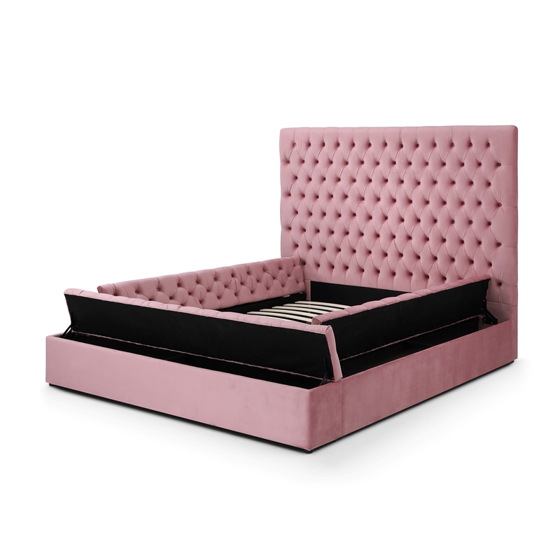 Better Home Products Cosmopolitan Velvet Upholstered Platform Queen Bed in Pink