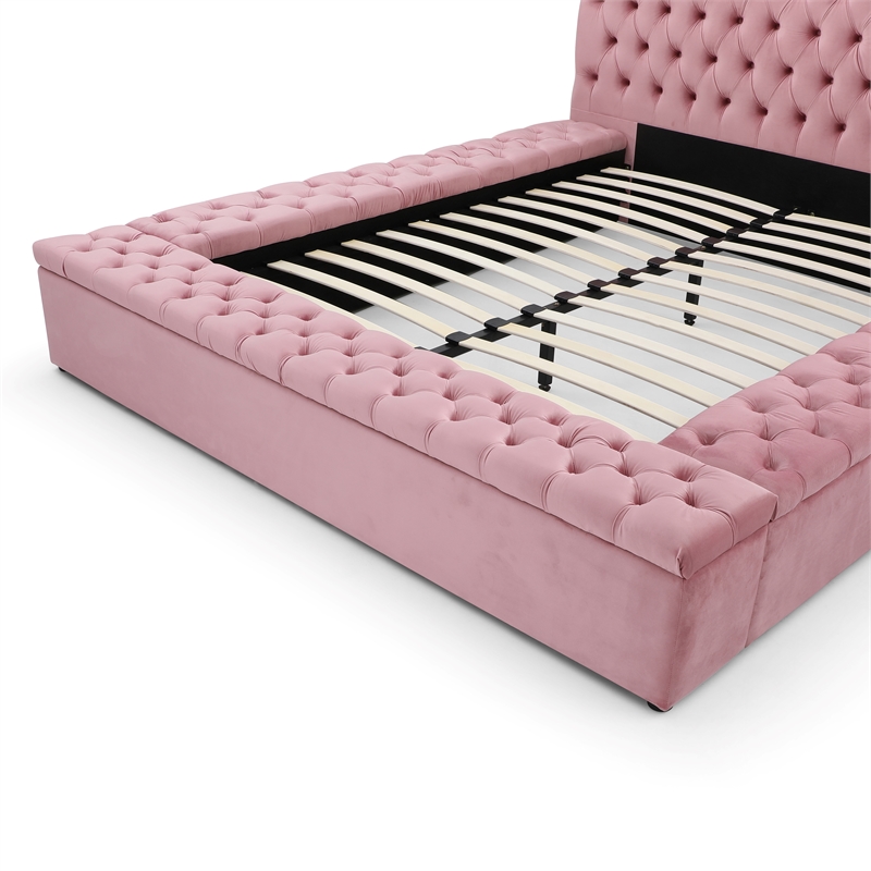 Better Home Products Cosmopolitan Velvet Upholstered Platform Queen Bed in Pink