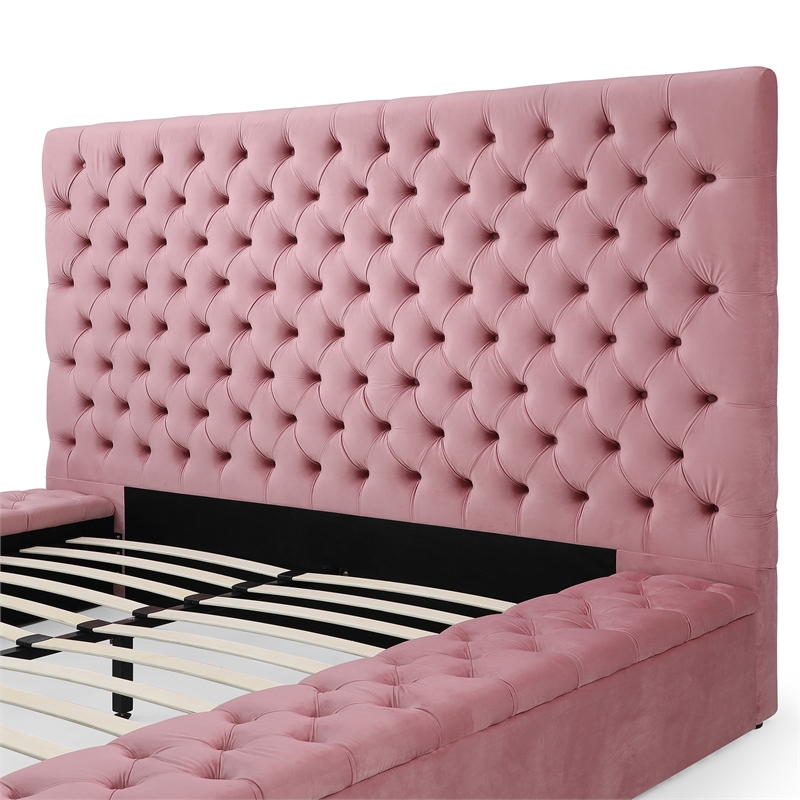 Better Home Products Cosmopolitan Velvet Upholstered Platform King Bed in Pink