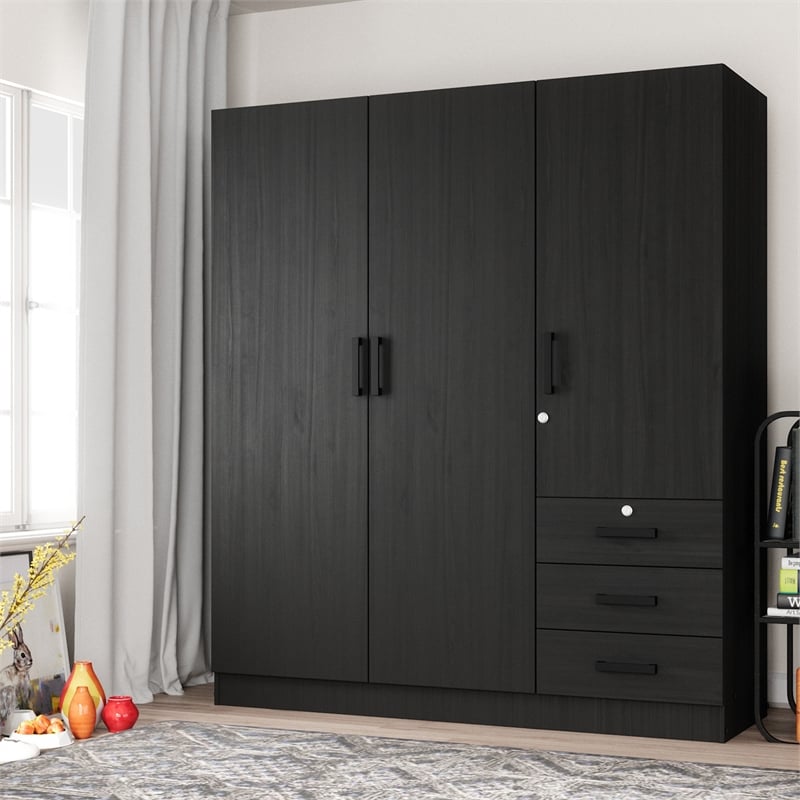 Better Home Product Violet Engineered Wood Wardrobe Armoire Closet in Black