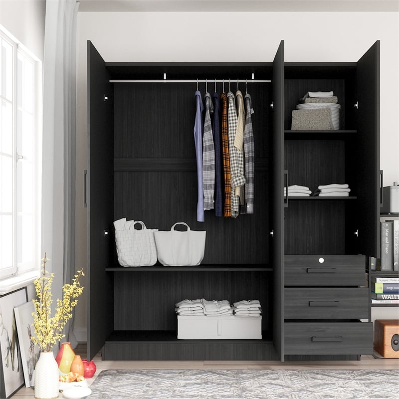 Better Home Product Violet Engineered Wood Wardrobe Armoire Closet in Black
