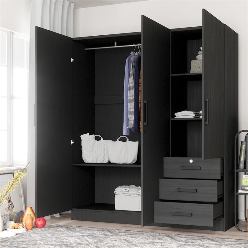 Better Home Product Violet Engineered Wood Wardrobe Armoire Closet in Black