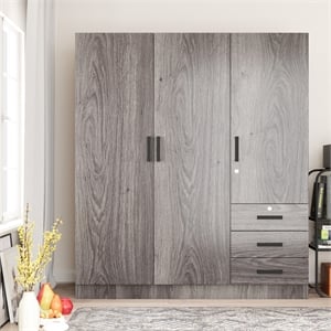 Better Home Product Violet Engineered Wood Wardrobe Armoire Closet in Gray