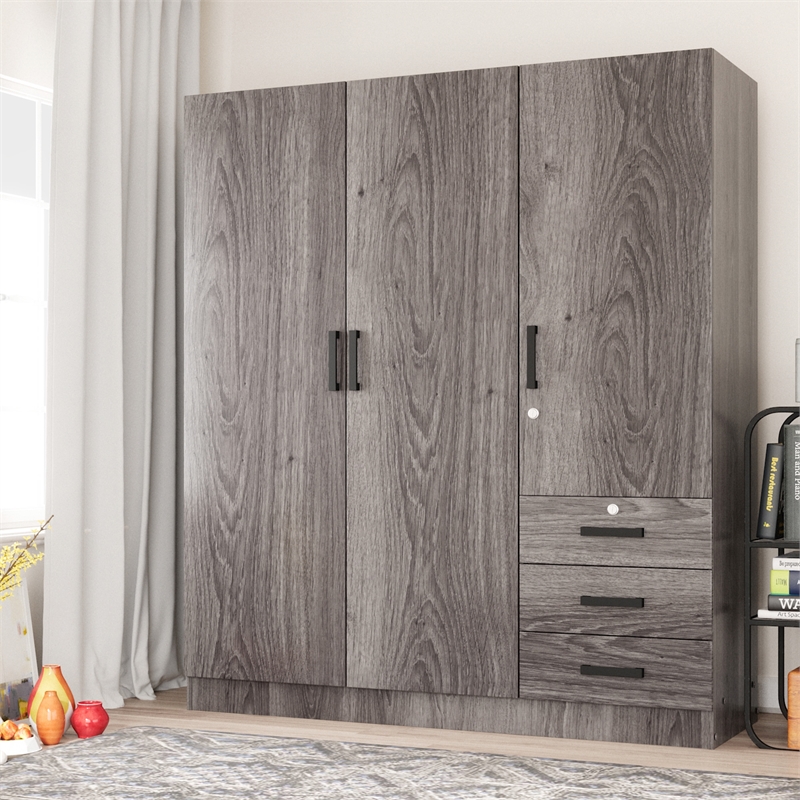 Better Home Product Violet Engineered Wood Wardrobe Armoire Closet in Gray