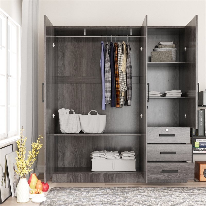 Better Home Product Violet Engineered Wood Wardrobe Armoire Closet in Gray