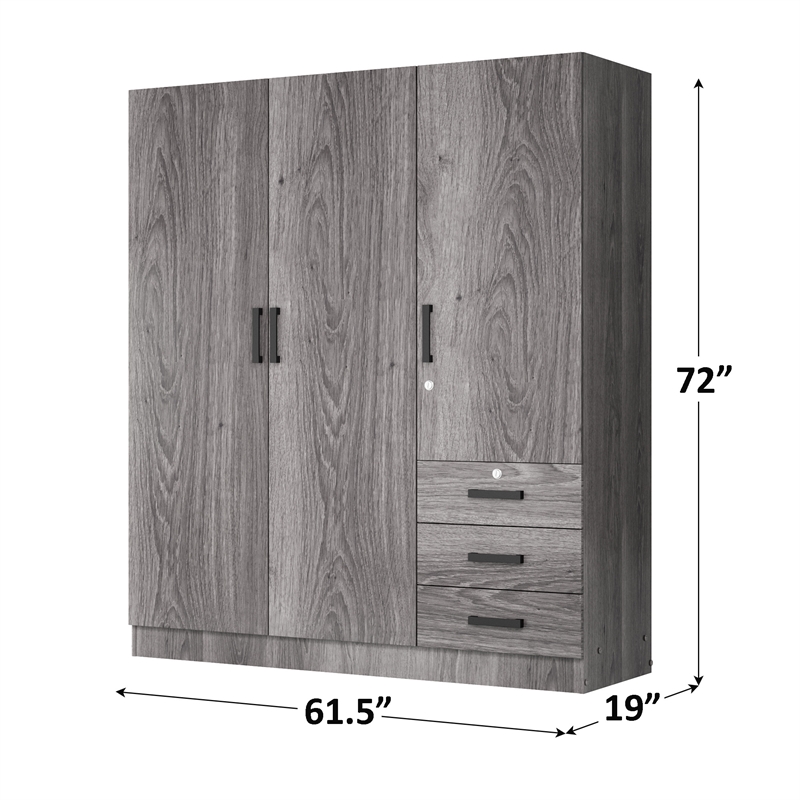 Better Home Product Violet Engineered Wood Wardrobe Armoire Closet in Gray