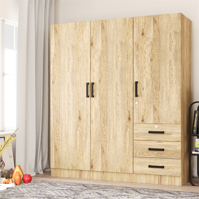Better Home Product Violet Engineered Wood Wardrobe Armoire Closet in Natural