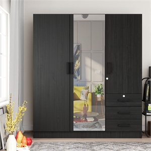Better Home Product Violet Engineered Wood Wardrobe Armoire with Mirror in Black
