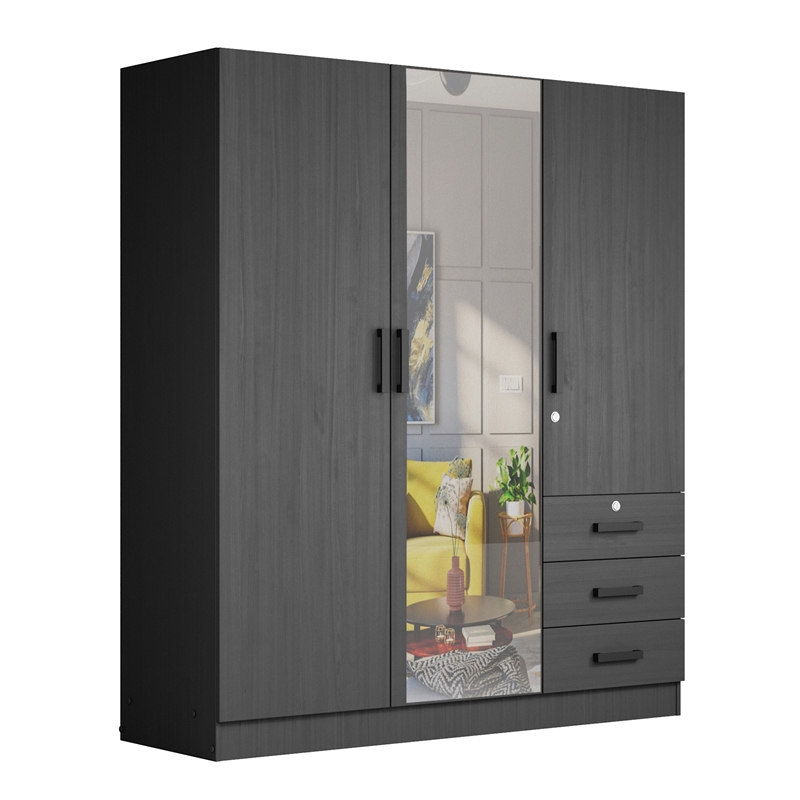 Better Home Product Violet Engineered Wood Wardrobe Armoire with Mirror in Black