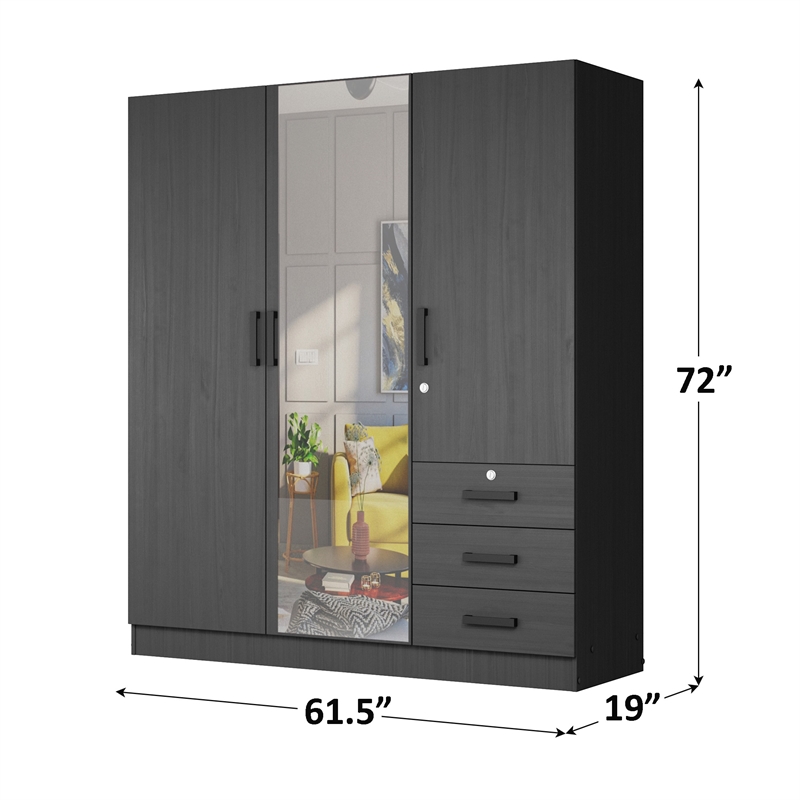 Better Home Product Violet Engineered Wood Wardrobe Armoire with Mirror in Black