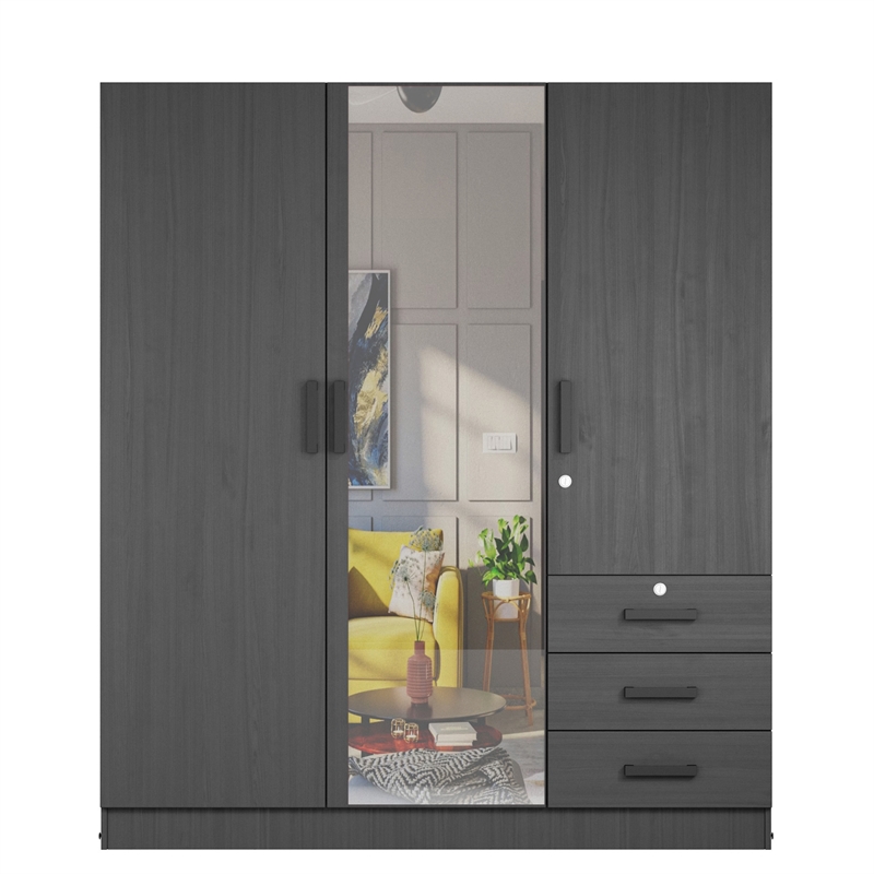 Better Home Product Violet Engineered Wood Wardrobe Armoire with Mirror in Black