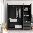 Better Home Product Violet Engineered Wood Wardrobe Armoire with Mirror in Black