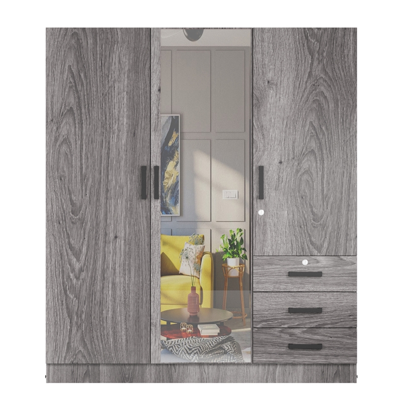 Better Home Product Violet Engineered Wood Wardrobe Armoire with Mirror in Gray