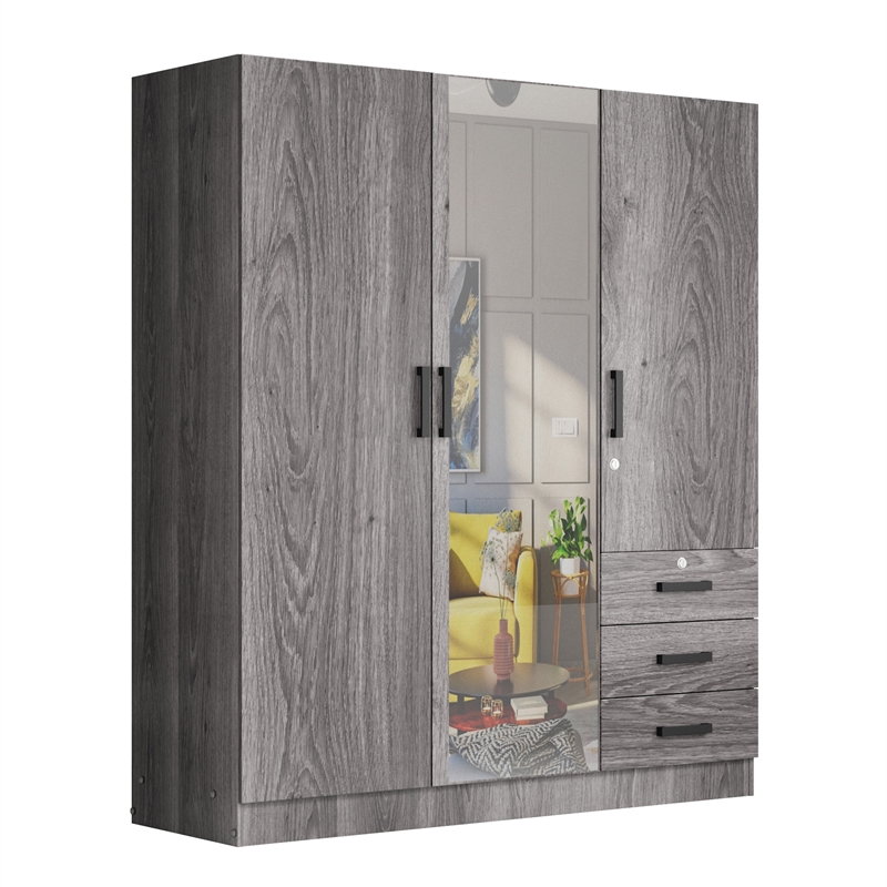 Better Home Product Violet Engineered Wood Wardrobe Armoire with Mirror in Gray