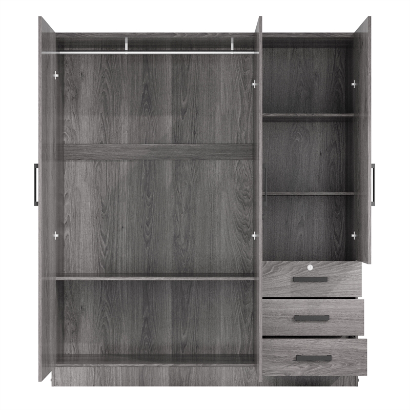 Better Home Product Violet Engineered Wood Wardrobe Armoire with Mirror in Gray