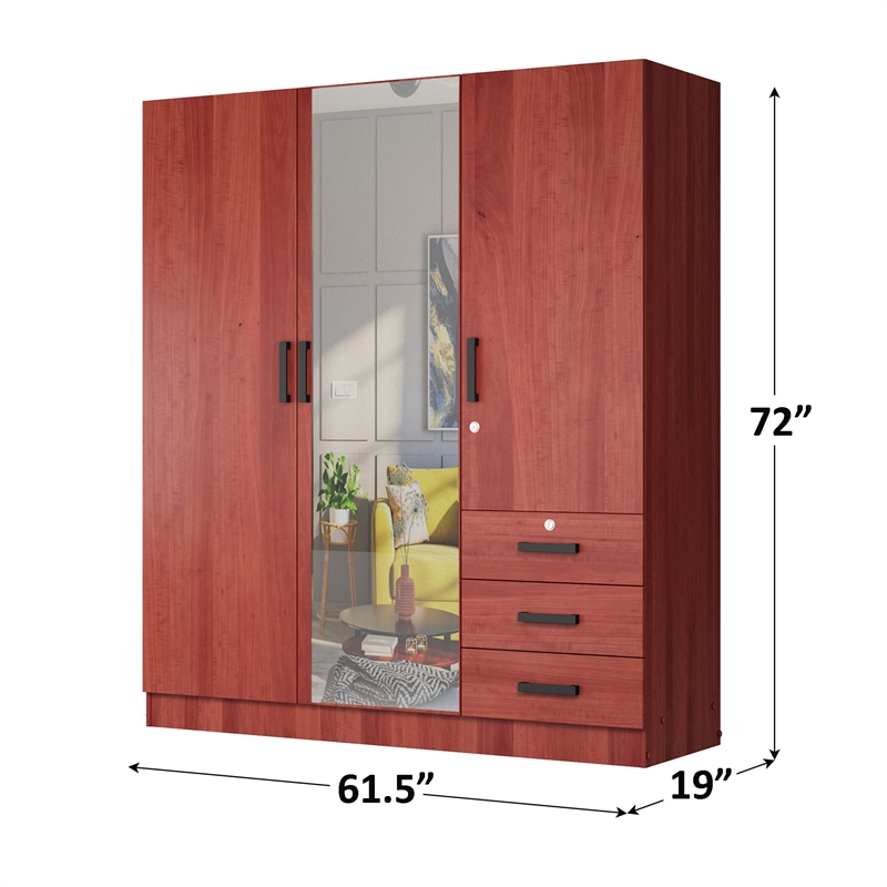 Better Home Product Violet Engineered Wood Wardrobe Armoire with Mirror/Mahogany