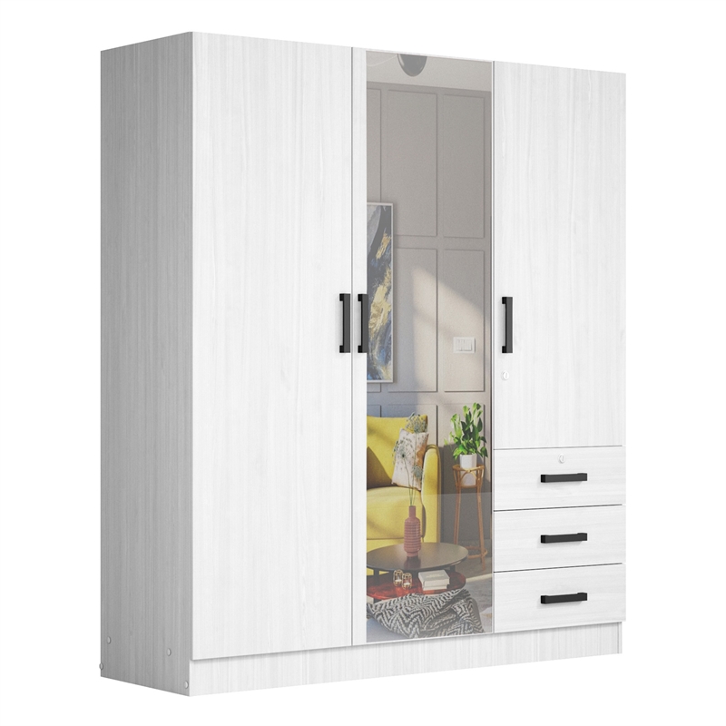 Better Home Product Violet Engineered Wood Wardrobe Armoire with Mirror in White