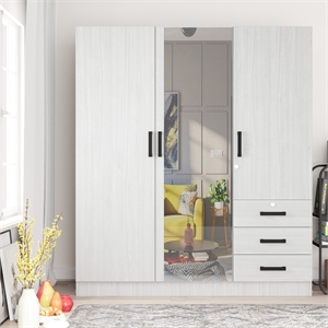 Better Home Product Violet Engineered Wood Wardrobe Armoire with Mirror in White