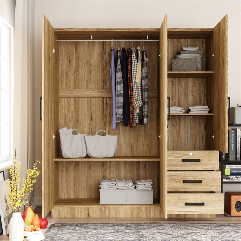Better Home Product Violet Engineered Wood Wardrobe Armoire with Mirror/Natural