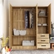 Better Home Product Violet Engineered Wood Wardrobe Armoire with Mirror/Natural