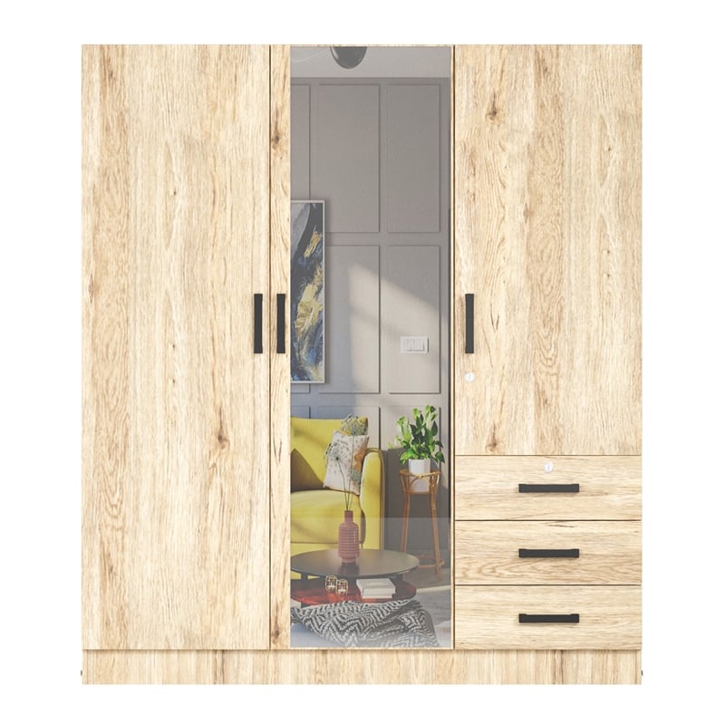 Better Home Product Violet Engineered Wood Wardrobe Armoire with Mirror/Natural